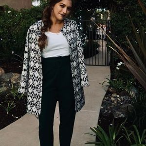Black and White Pattern, Padded Shoulders, Coat
